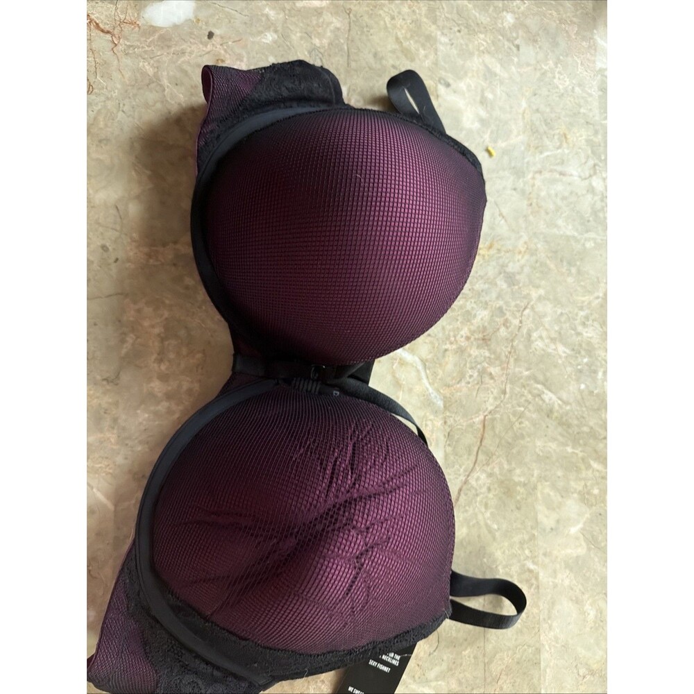 Torrid XO Plunge Push up Bra Fishnet 46c Black Marroon